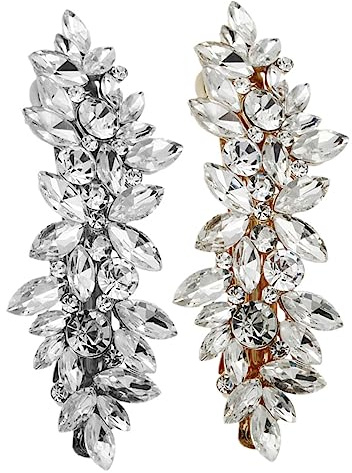 TOVINANNA Barrettes à Cheveux En Strass 2 Pièces Blanc k Et Or, Épingles à Cheveux à Ressort En Alliage Pour Filles, Accessoires Vintage Élégants Pour Mariage Et Occasions Spéciales