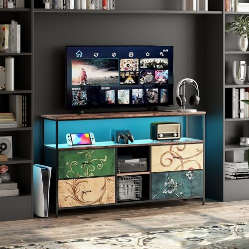 WOBOPCG Meuble TV Tissu 108 × 30 × 78 cm,Banc TV Tiroir Meuble TV avec LED Meuble TV Rétro Meuble TV avec Tiroir de Rangement Buffet (Tissu coloré, 108 × 30 × 78 cm 4 tiroirs)
