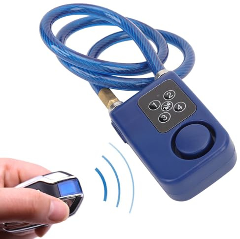 Fahrradschloss mit Alarm, Passwort-Diebstahlschutz-Kettenschloss mit 31,5-Zoll-Kabellänge, Kabelloses Diebstahlschutz-Einbrecher-Elektroschloss mit über 110 DB Alarm (BLUE)