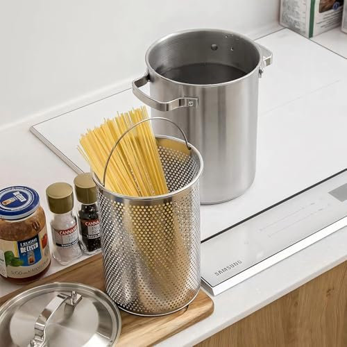 Asparagus Pot, Stainless Steel Asparagus Steamer Pot & Spaghetti Pasta Cooker with Perforated Steamer Basket - 3-Ply Base, 4.3L/1.14Gal, Versatile Cookware ﻿ ﻿