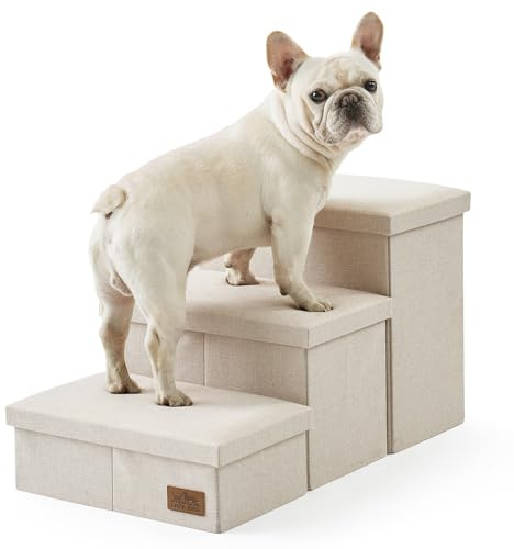 COZY KISS Escalier pour Chien avec Rangement, Pédale Pliable pour Animaux de Compagnie avec Couvercle étanche, Vieux Chat Rampe Chaise Canapé, Poids léger, Consolation (Beige, 43x72x42.5cm, 3)