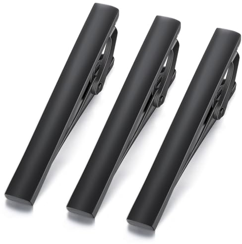 HONEY BEAR 1.97inch Set de 3 Clip Pasador de corbata Pisacorbatas, para Hombre Corbata de Tamaño Normal, 5cm (Negro mate 5cm con caja)