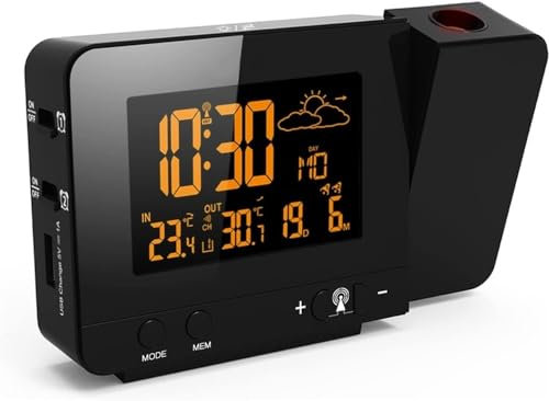 ZWQOZ Multifunction Weather Station Ceiling Projection Clock,Projection Double Alarm Clock Digital Date USB Charging Screen HD Colorful Display