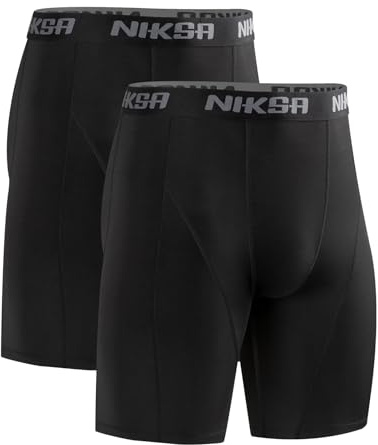 Niksa Pantaloncini a compressione da uomo, confezione da 1 o 2 pezzi, biancheria intima funzionale da uomo, biancheria intima da corsa, traspirante e ad asciugatura rapida, 2 nero., L
