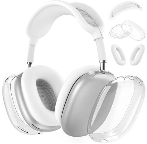 Tuocal Hülle Kompatibel mit Apple Airpods Max Cover Case, Silikon Schutz Ohrpolster + TPU Schutzhülle + Kopfband Abdeckung, Stoßfest Kratzfest Zubehör für AirPods Max, Transparent