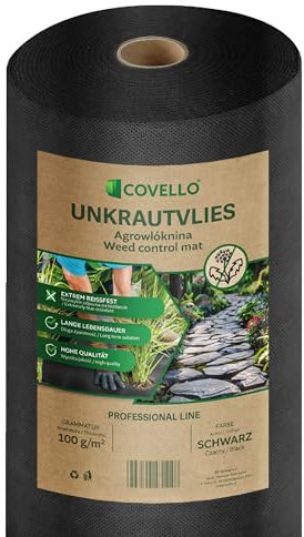 Covello Unkrautvlies 10m² Professional Line - Gartenvlies wasserdurchlässig Unkrautvlies für Garten - Unkrautvernichter Unkrautfolie hohe UV-Stabilisierung (10m x 1m) – Vlies extra stark 100g/m²