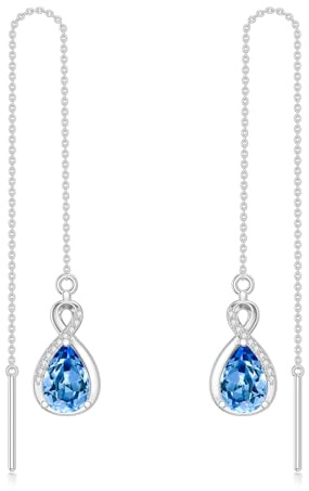 Unendlichkeits Geburtsstein Fädelohrringe 925 Sterling Silber Birnenschliff Edelstein lange Kette Tropfenohrringe Geburtstagsschmuck für Frauen