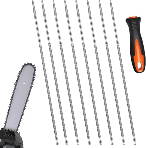 8 Pièces Lime Rondes pour Tronconneuse 4.0mm Limes D'affûtage Lime Chaine Tronconneuse avec Poignée Acier Durci Ronde Limes pour Chaîne DIY Scie Précis Affûtage Polissage