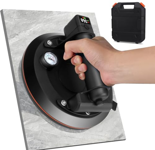 Ventosa a Batería con manómetro, Batería 4000 mAh, Máx. 200 kg, Heavy Duty Ventosa con Pantalla LCD, presión automática Inteligente, Ventosa de Vacío para Azulejos, Madera, Pisos y Cargas Pesadas