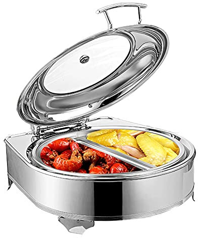 WOTZOV Scaldavivande Rotondo da 6 Litri, scaldavivande Professionale in Acciaio Inox con Coperchio Trasparente in policarbonato, scaldavivande per Buffet e Feste.，Gn1/2