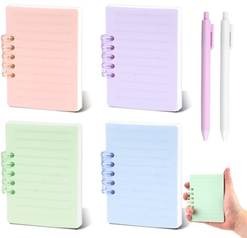 4 Pezzi Taccuino Tascabile, A7 Quaderno Appunti Blocco Spiralato Piccolo 160 Pagine con 2 Penne, Mini Rimovibile Block Notes Taccuino Appunti Taccuini Tascabili per Scolastiche Ufficio (Colorato)