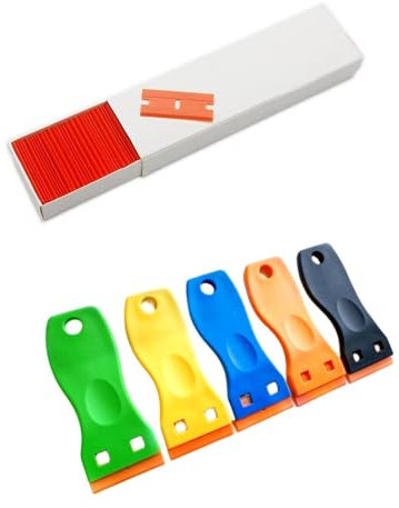 Raschietto Plastica 5 Pezzi con 100 Lame in Plastica Raschietto Vetroceramica Rimozione della Colla in Vinile Adesivi Residui per Piano Cottura in Ceramica Vetro Acciaio