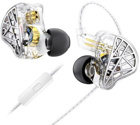 Yinyoo CCZ NC02 - Cuffie intrauricolari per il monitoraggio, 10 mm, 1DD, cablate IEM con microfono, auricolari da gioco HiFi leggeri con jack da 3,5 mm, design ergonomico di isolamento acustico