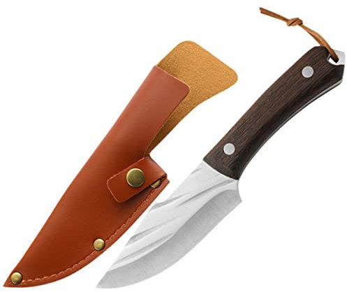 FONDOTIN Cuchillo De Cocina Profesional De Acero Inoxidable 20 Cm Con Mango Ergonómico Resistente Corrosión Para Carnicero Doméstico y Uso Exterior Con Funda Protectora Portátil