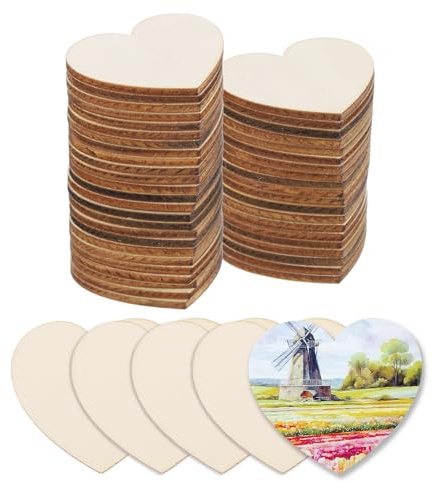 QUARKZMAN Holz zum Basteln, 50 Stück 3.5cm Holzscheiben | Holzherzen Deko zum Bemalen, für Hochzeit，DIY Basteln, Brandmalerei，Geschenk，Weihnachtsschmuck