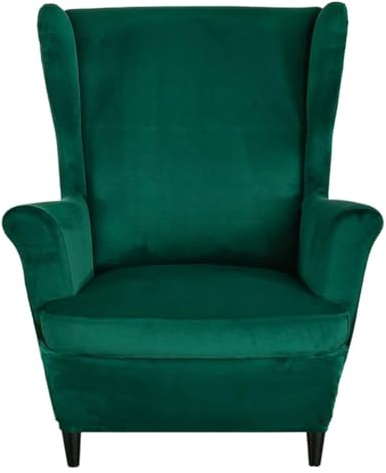 BUAOGDVG Sofabezug for Ohrensessel aus Samt, Stretch, einfarbig, 2-teilig, Einzelsitzer-Sofabezug mit Kissenbezug, waschbar, for Strandmon Bar, Wohnzimmer, Schlafzimmer(Verde Scuro)