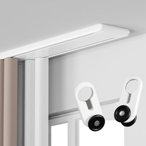 Riel de cortina de 2 vías para techo Invisible, Sistema de riel para Cortinas, Barra de cortinas para divisores de ambientes, Sala de Estar, Dormitorio Pista de cortinas(Blanca,2.8m/9.2ft)