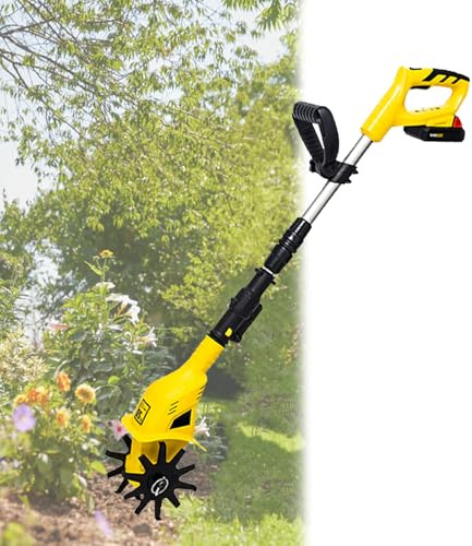 BOOZXCV Small Tiller Cultivator, Household Use Electric Tiller, Garden Tiller, Lightweight Cordless Garden Cultivator for Gardening, Manganese Steel Blade, 20v Lithium