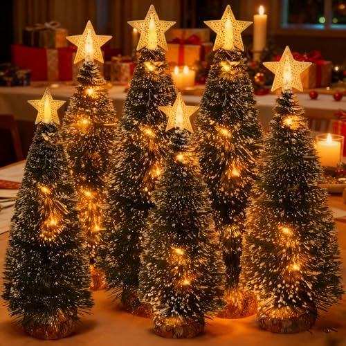 LED Mini Weihnachtsbaum,6 Stück Christmasbaum Mini Grün,Tisch-Weihnachtsbaum mit Lichtern,LED künstlicher Weihnachtsbaum Klein,Mini Tannenbaum Künstlich,für Weihnachtsfeier Dekoration