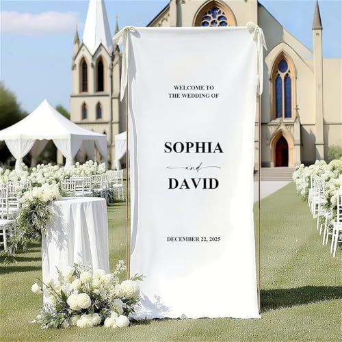 Panneau de bienvenue de mariage personnalisé, bannière de mariage moderne en plein air, panneau de fiançailles, décoration d'événement personnalisé (50 x 150 cm)
