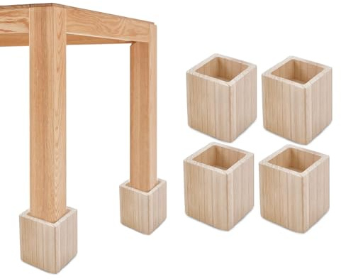 MerwDeeyt 4 rialzi quadrati in legno per letto, 4 cm di diametro interno, per mobili in legno, aumentano l'altezza di 5 cm, estensori quadrati, piedi in legno, alzate per sedie, per pittura fai da te