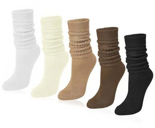 DUTIFUL 5 Paar Stulpensocken Damen Weich Slouch Socks Strick Kniestrümpfe Damen Baumwolle Extra Lange Beinwärmer Beinstulpen Scrunch Knit Stiefelsocken Stulpen für Herbst Winter Einheitsgröße 36-42