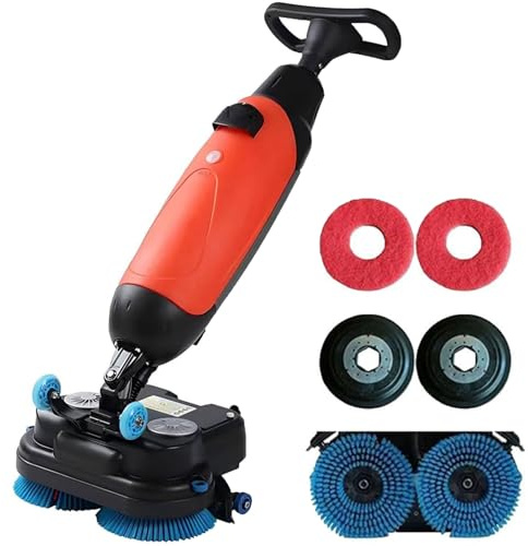 ZHIXUMM Multi-Functional Floor Buffer Polisher Machine,Walk Behind Floor Scrubber Dryer Machine, Floor Scrubber Machine, 17 Wide Cleaning 350 RPM, with Double Brush Disc Battery-Powered