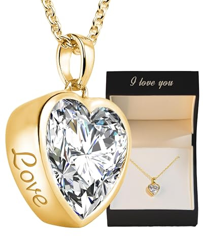 Amoonìc Herzkette Silber 925 & vergoldet mit Gravur Love Halskette Damen | Herzanhänger Ich liebe Dich Kette mit Zirkona Herz Stein Frauen Schmuck Geschenk für Sie personalisiert als Liebesgeschenk