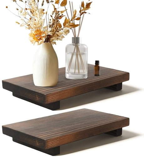 2 Pcs Wooden Trays for Display, Candle Tray Kitchen Decor Wooden Display Stand for Bottles Candle Home Decoration
