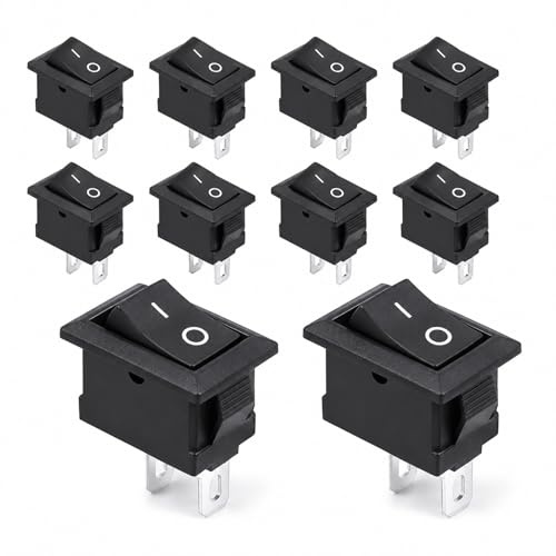 ERBO Kippschalter 10 Stück Wippschalter Mini Ein Aus Schalter 2 Polig 3A 250VAC 6A 125VAC Einbauschalter für Auto Boot Haushaltsgeräte Industrie Schwarz, 10 x 15 mm