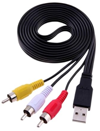 WUKUBO Adaptateur USB mâle femelle vers 3 RCA femelle, convertisseur Audio, câble AV vidéo, câble USB vers 2 RCA for HDTV, cordon de télévision(1.5m,USB Male 3RCA Male)
