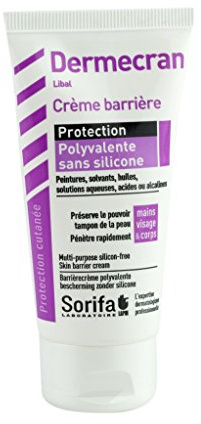 SORIFA - Dermécran – Crème barrière - Protection polyvalente sans silicone – Peintures, solvants, huiles, solutions aqueuses – Mains, visage et corps – Sans parfum – Tube 50 ml.