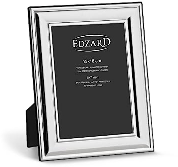 EDZARD Bilderrahmen Sunset für Foto 13 x 18 cm, edel versilbert, anlaufgeschützt, mit Samtrücken, inkl. 2 Aufhängern, Fotorahmen zum Stellen und Hängen