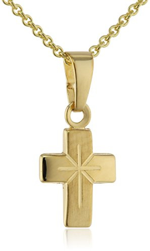 XAANA Taufkette Kreuz Matt/Glanz mit Diamantschnitt aus 333er Gelbgold inklusiver einer vergoldeten Silberkette AMZ0337