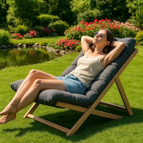 Nature LOUNGE Liegesessel XL – 132x75x40 cm - Stabiler Kautschuk Relax Liegestuhl mit hohem Sitz und Liegekomfort