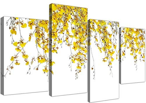 Wallfillers Large Yellow and White Orchids - Flower Canvas Multi 4 Panel - 130cm Wide - 4263