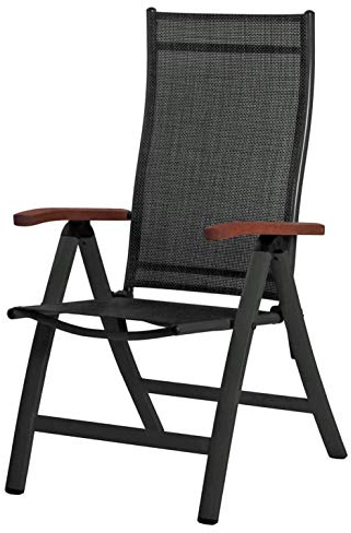 Sun Garden 1-Stück ELBA Gartenstuhl - Hochlehner Klappsessel aus Aluminium mit Holzarmlehnen - Anthrazit