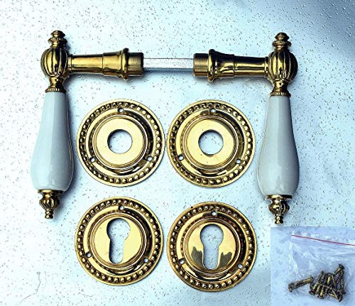 Graf von Gerlitzen Grafgriffe Volksgriffe Antik Messing Poliert Porzellan Tür Griff Griffe Türgriff Türgriffe Türbeschlag Türgriffsets Türklinken Türdrücker Türbeschläge PZ Rosetten V14