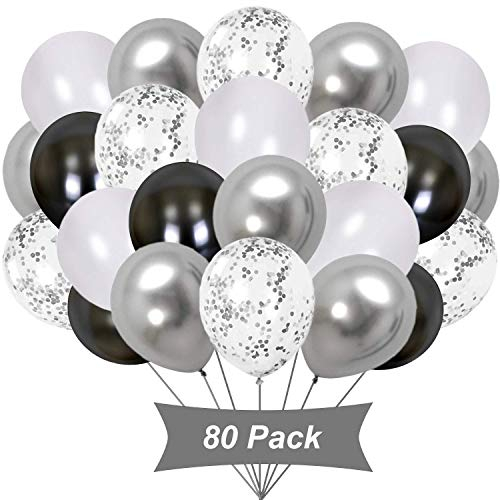 Gxhong 80 Stück Luftballons Silber Weiß Schwarz, Helium Silber Konfetti Latex Ballons, für Mädchen Jungen Geburtstag Party Dekoration