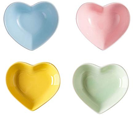 XinHuiGY Ceramic Heart Shape Sauce Dish,Multipurpose Mini Seasoning Dishes Sushi Dipping Bowl Appetizer Plates Serving Dish Saucers Bowl Love Wedding Gift (Set of 4) (4 Color)