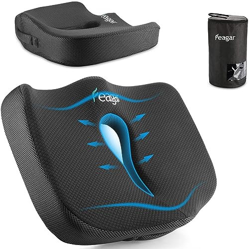 Feagar Seat Cushions for Office Chair - Orthopedic Ergonomic Memory Foam Coccyx Seat Sciatica Cushion for Tailbone Sciatica Relief Hemorrhoid, Office Chair Cushions Wheelchair,