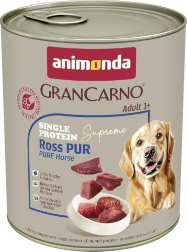 animonda GranCarno Hunde Nassfutter Single Protein Ross pur (6x800g) | getreidefreies Hundenassfutter ohne Zucker, für ausgewachsene Hunde, Single Protein: Pferd pur