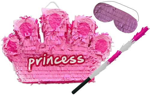 Princess Tiara Crown Pinata for Kids Parties – Includes Bashing Stick & Blindfold – Fill Your Own Party Game Decoration – Girls Fairy Tale & Princess Birthday Themed Party – 30cm x 39cm x 7.5cm