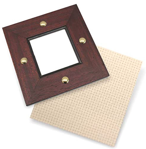 hobbymio.it Sottopentola in Legno Marrone con Tela Aida da ricamare a Punto Croce, finestrella 10x10