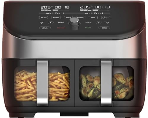 Instant Vortex Plus Double Basket with ClearCook - 7.6L Digital Hot Air Fryer, Stainless Steel, 8-in-1 Smart Programmes - Frying, Baking, Roasting, Grilling, Dehydrating, Warming, XL Capacity -1700 W