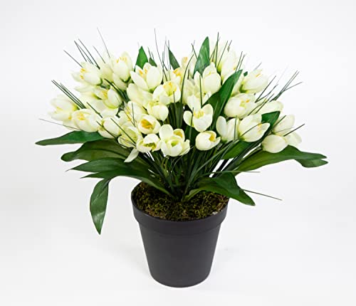 Seidenblumen Roß Krokusbusch 28cm weiß-Creme im Topf PM Kunstpflanzen Kunstblumen künstlicher Crocus Krokus Blumen