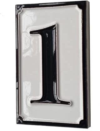 Numeri civici in ceramica italiana dipinta a mano con numeri di piastrelle dal design semplice nero, dimensioni delle piastrelle: 11 cm x 7 cm (numero 1)