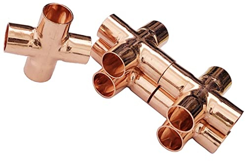 5 x 15 mm Kupfer-Endzuführung gleich Kupferkreuz 4-Wege-Rohrverschraubung, für Sanitär, Klimaanlage, Kühlung, Zentralheizung, Gasleitungen