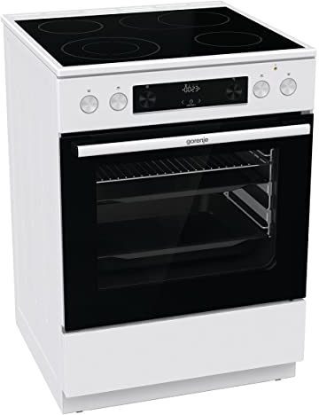 Gorenje GECS6C 70 WPA Elektro-Standherd mit Glaskeramik-Kochfeld 60 cm / 71 Liter/ExtraSteam/GentleClose/AirFry/Versenkbare Knebel/AquaClean/PerfectGrill/Teleskopauszüge/weiß, 740963