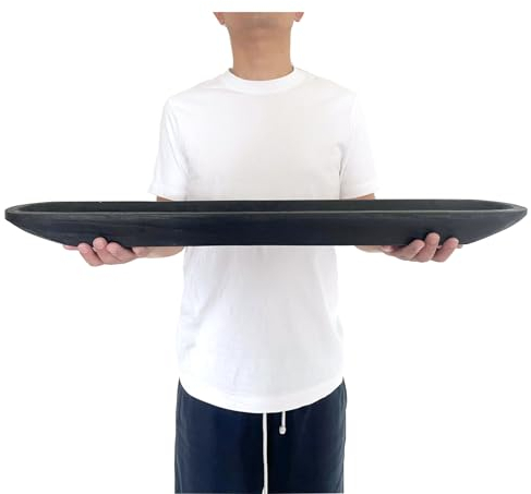 Wooden Dough Bowl Decor, Vintage Wooden Bowl Hand Carved Home Decor for Dining Table Center, Living Room, Kitchen Decor. (30inch Black)